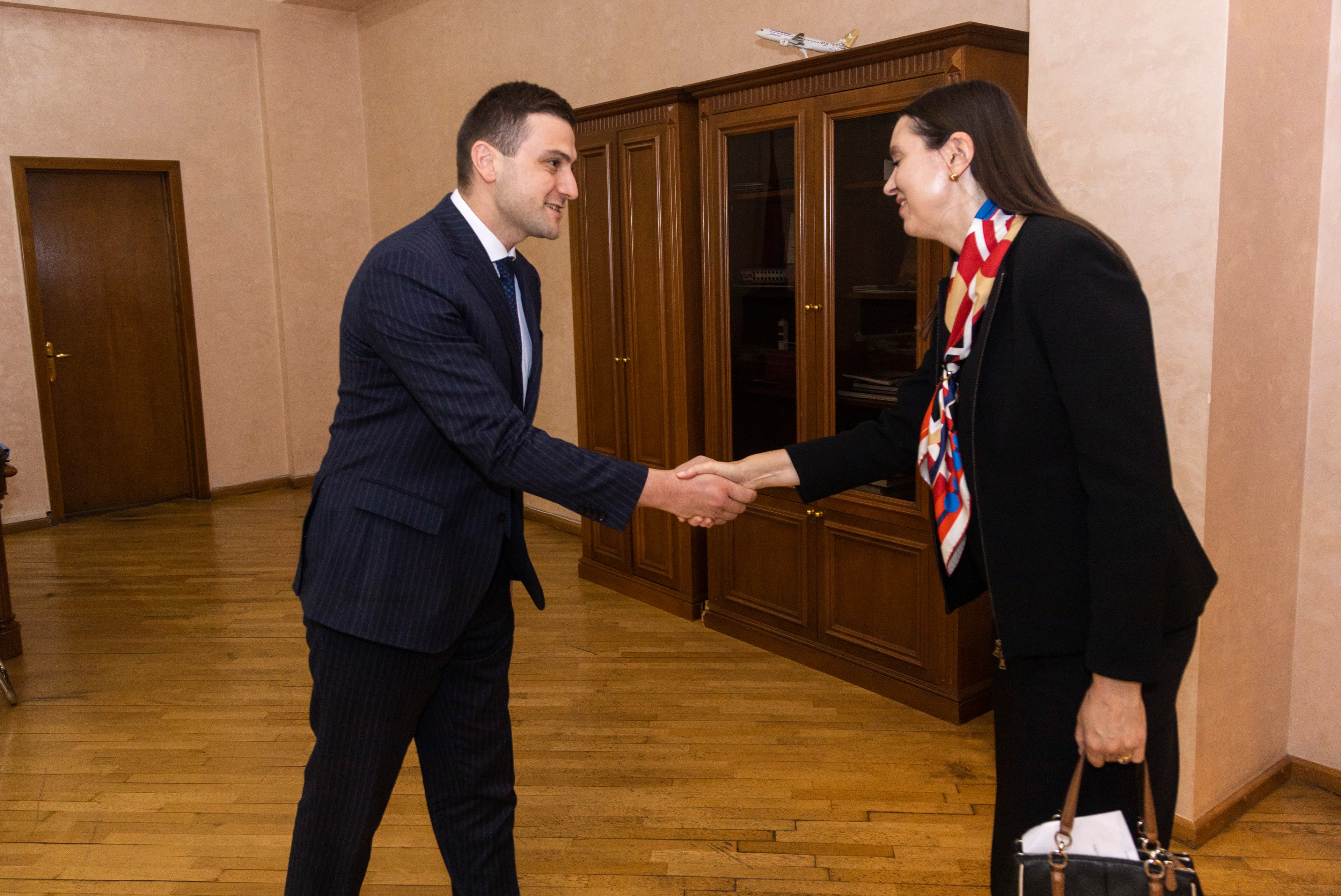ՏԿԵ նախարարի տեղակալ Արմեն Սիմոնյանը ընդունել է ԱՄՆ-ի առևտրային հարցերով նախարարի խորհրդական Հեդեր Բրնսին և Հայաստանում ԱՄՆ դեսպանատան տնտեսական և առևտրի պատասխանատու Բենջամին Բրնեսին